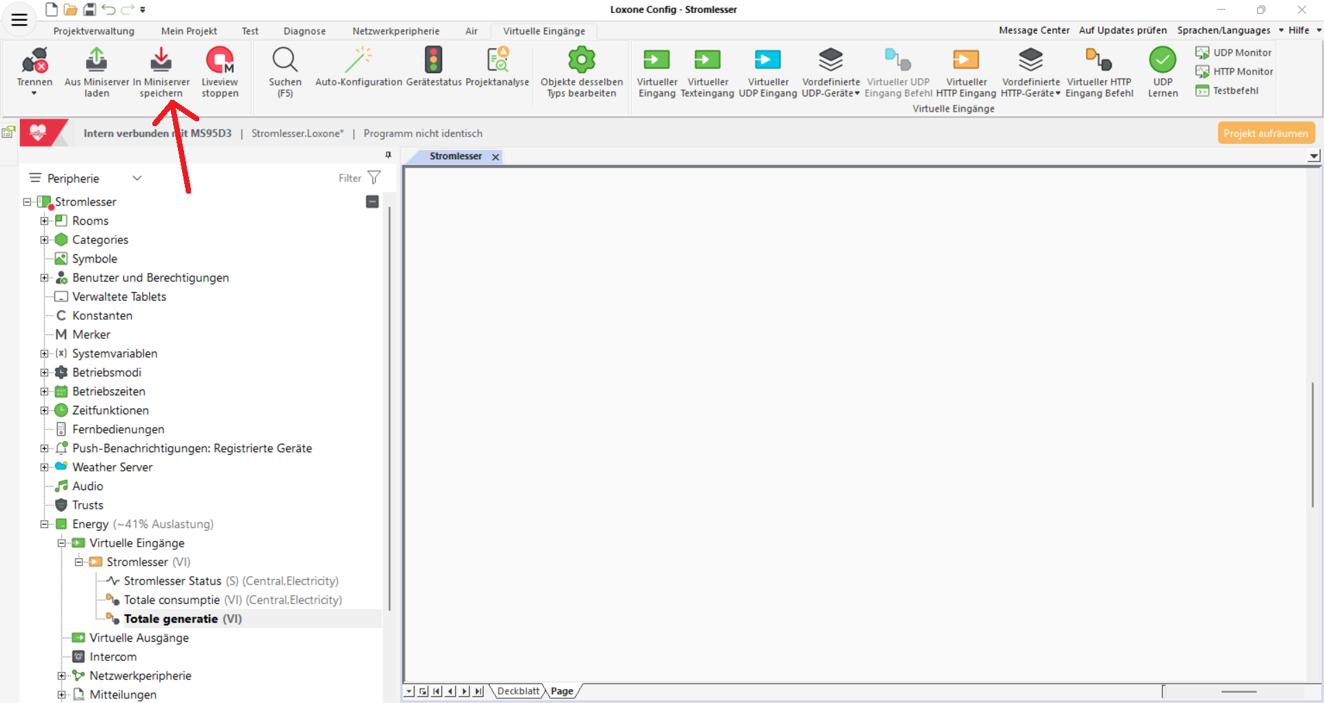In Miniserver speichern