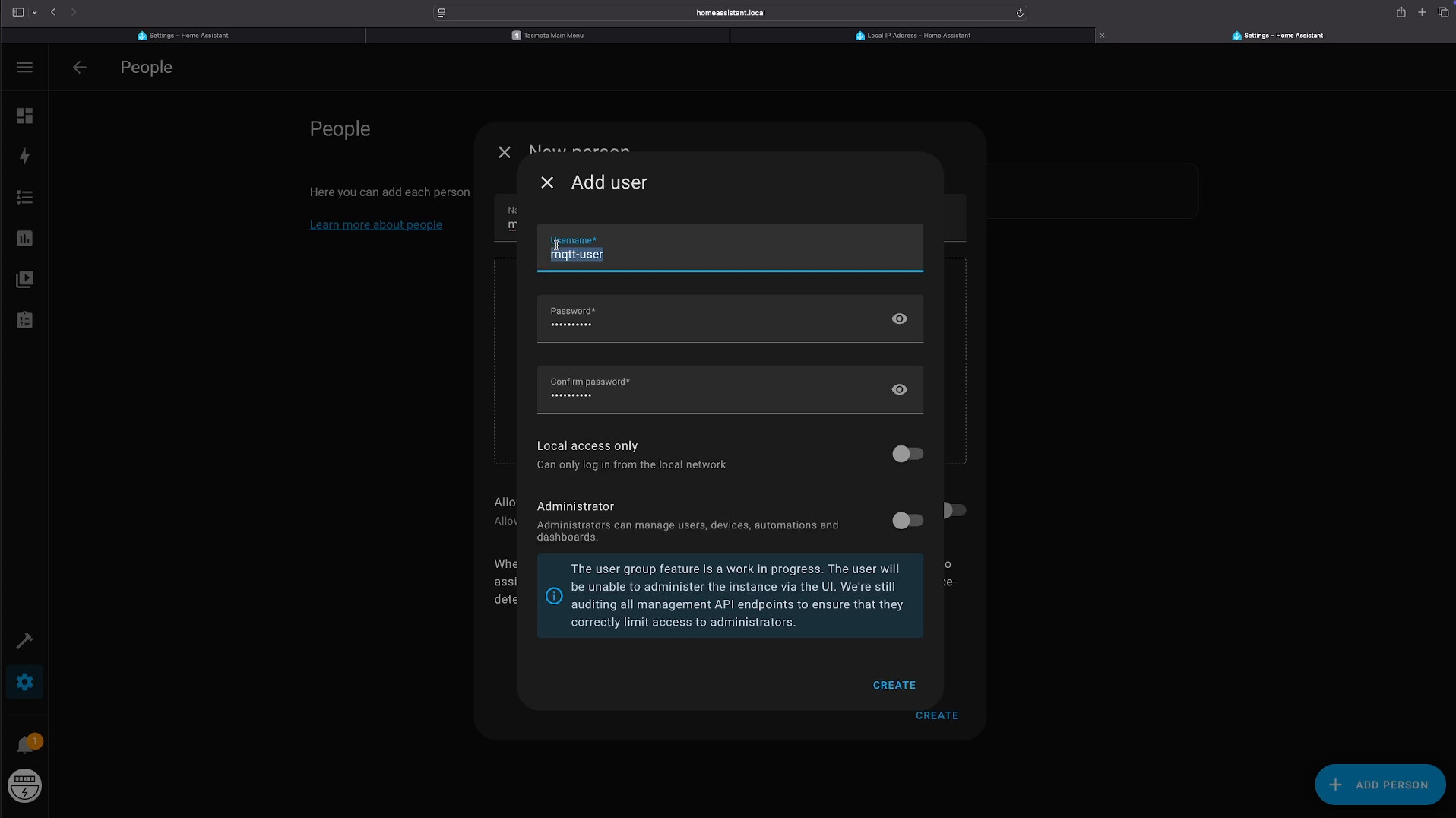 MQTT Benutzer erstellen