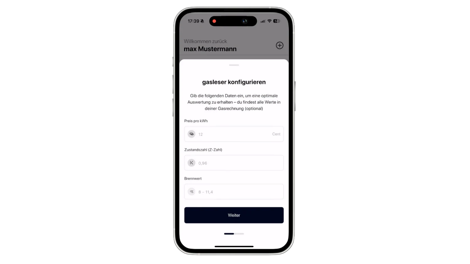 Tarif-Parameter Bildschirm