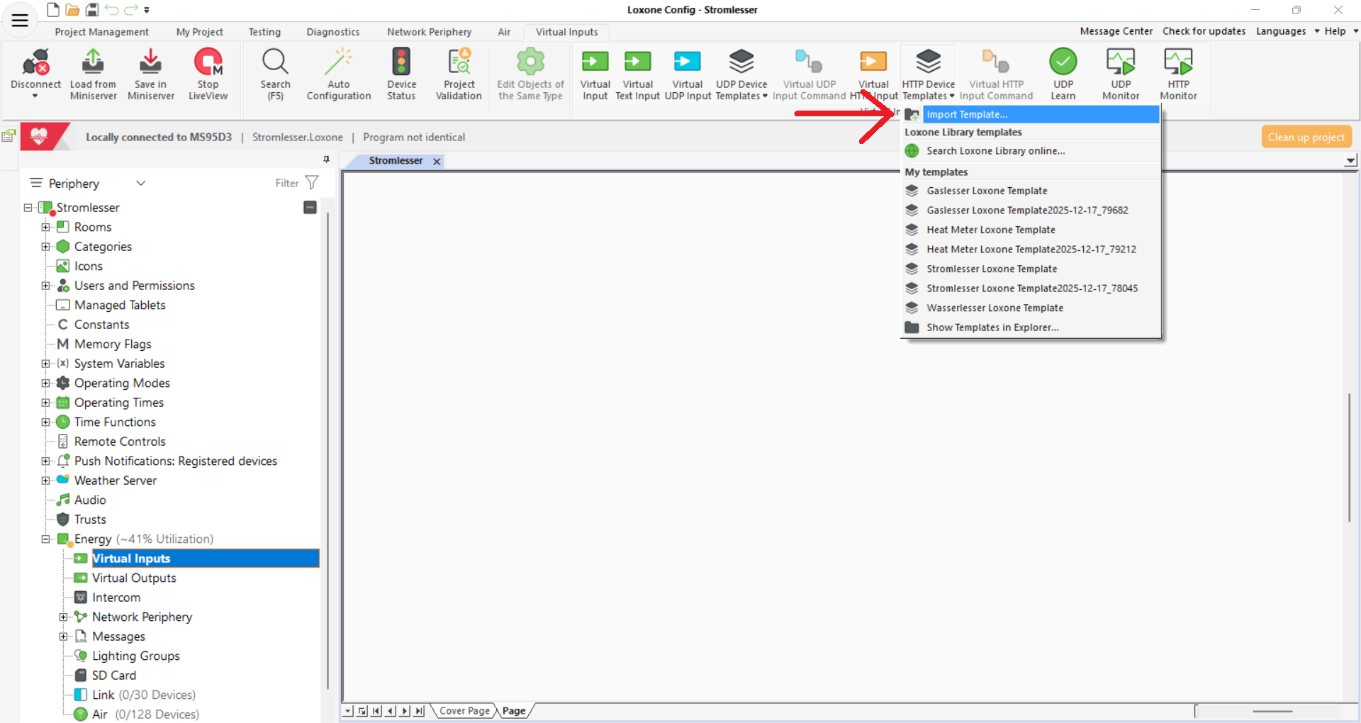 Importing Template Menu