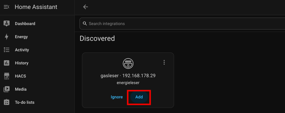 energieleser device discovered automatically
