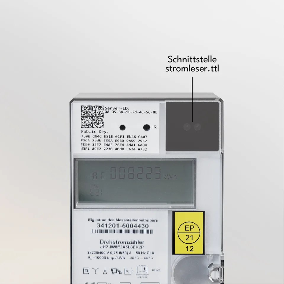 Zähler mit markierter Schnittstelle für den stromleser.ttl