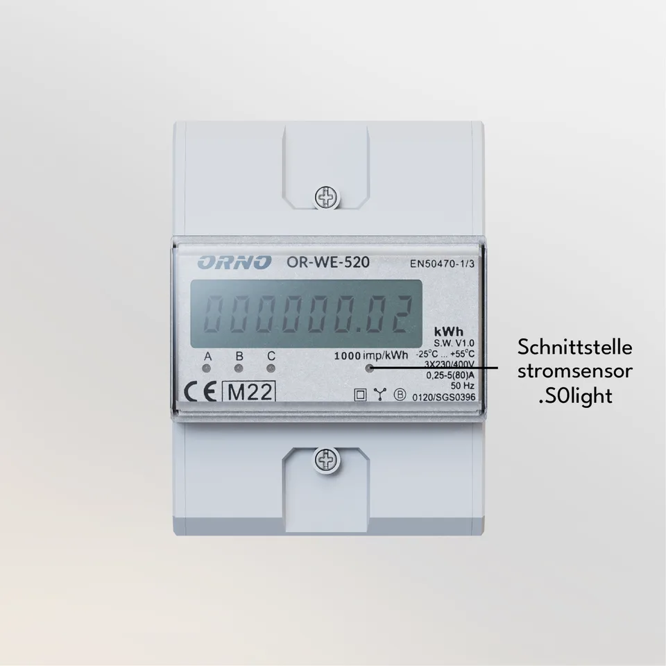 Zähler mit markierter Schnittstelle für den stromsensor.S0light