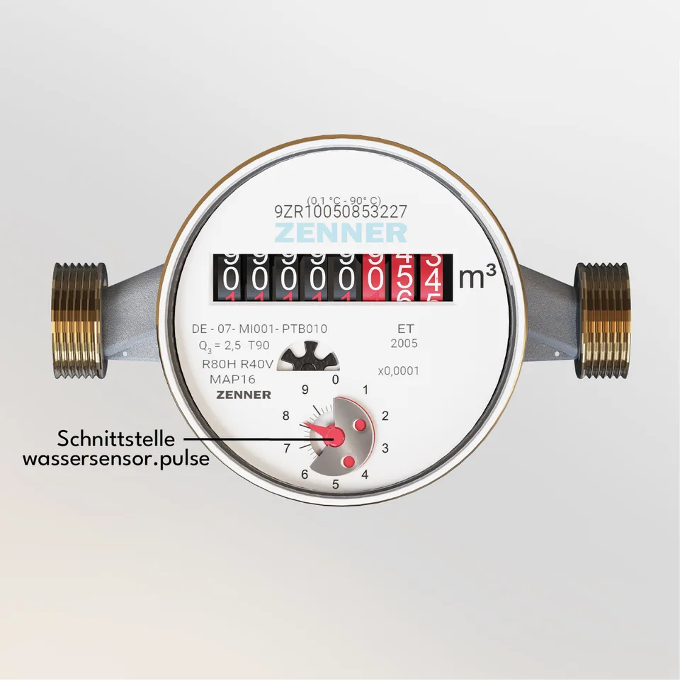 Zähler mit markierter Schnittstelle für den wassersensor.pulse