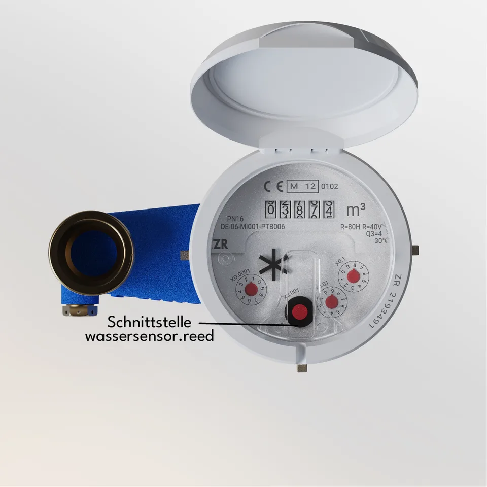 Zähler mit markierter Schnittstelle für den wassersensor.reed